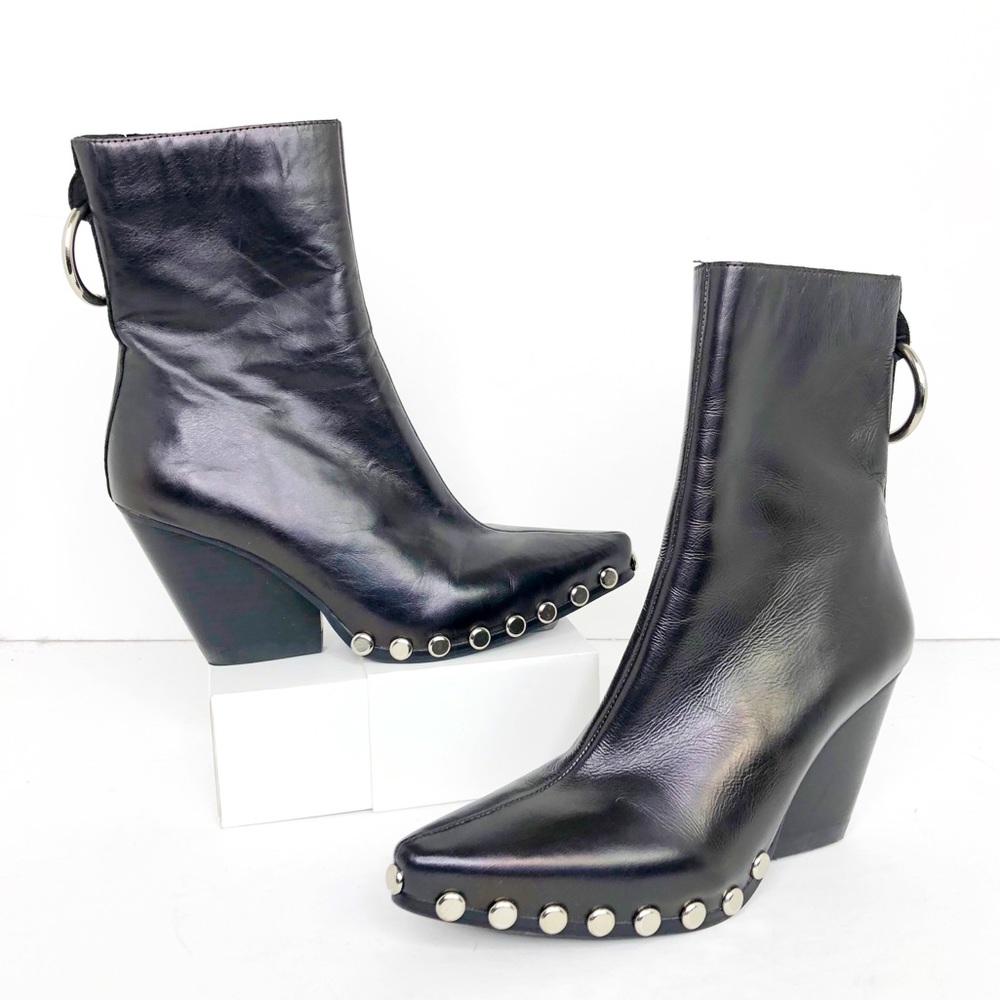 Jeffrey Campbell Walton black leather western ankle boots (6)